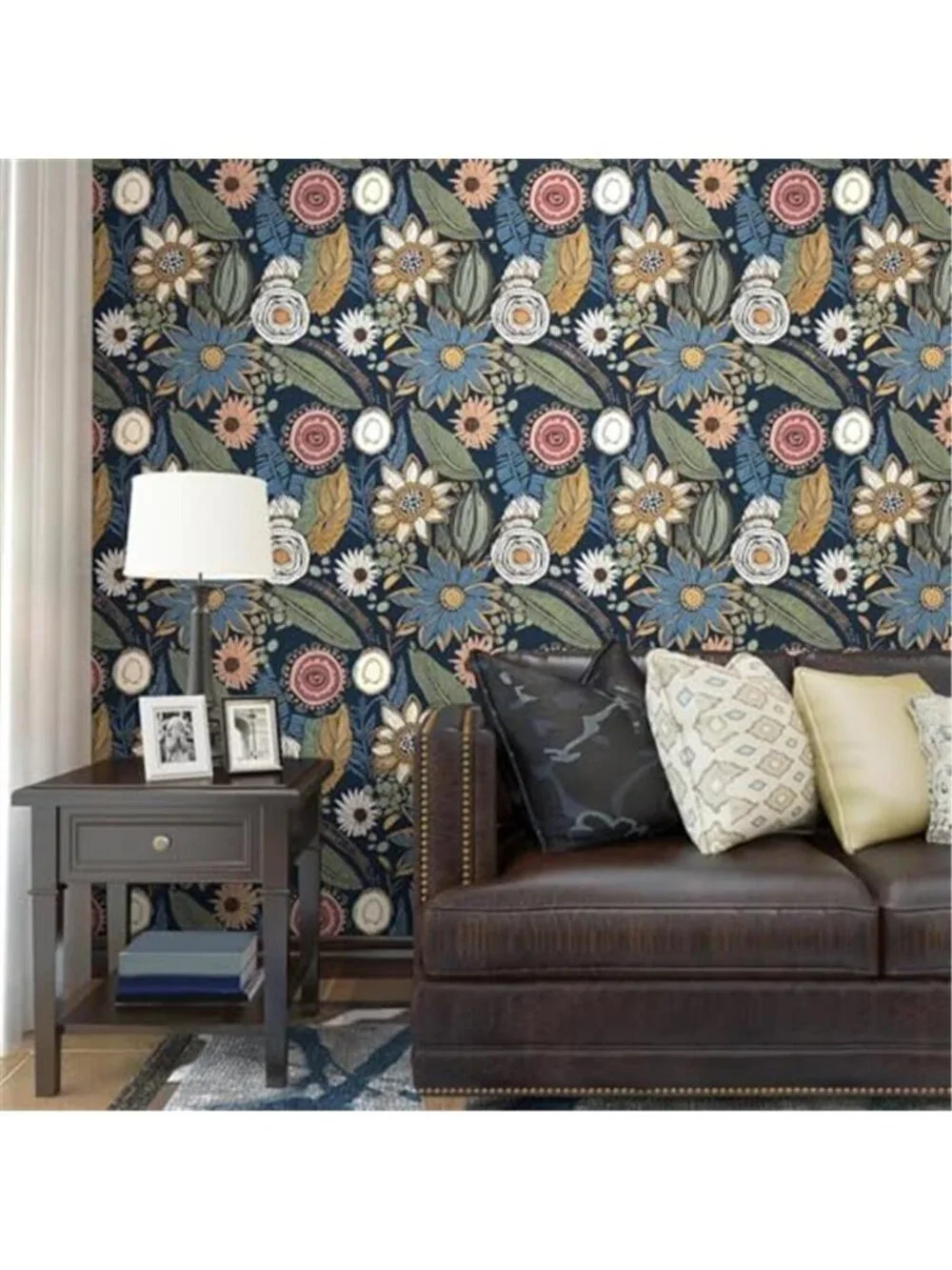 Blue Boho Floral Peel Stick Wallpaper Vintage Removable Contact Paper Waterproof